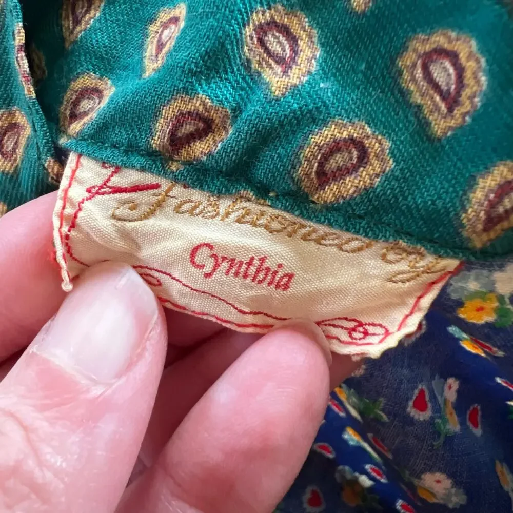 Vintage 70s Girls Prairie Dress Patchwork Floral‎ Cottagecore Folk Red Green 3T